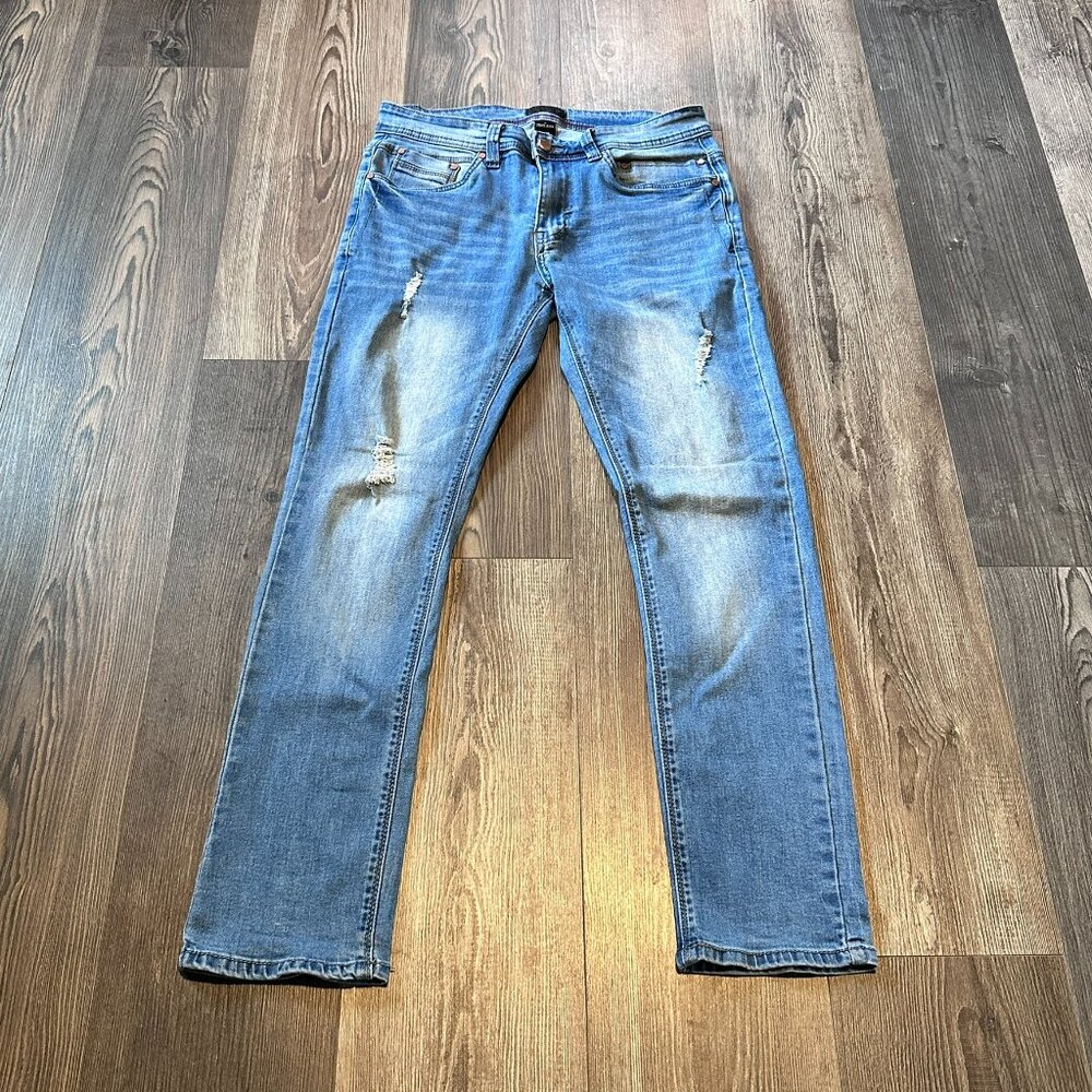 Steves Jeans Mens 30x30 Slim Fit Medium Wash Normcore Whiskers Distressed